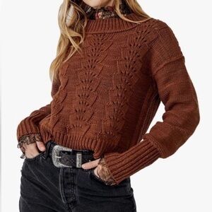 Free People Bell Song Pullover Sweater Cropped In Chocolate Brown Size Large